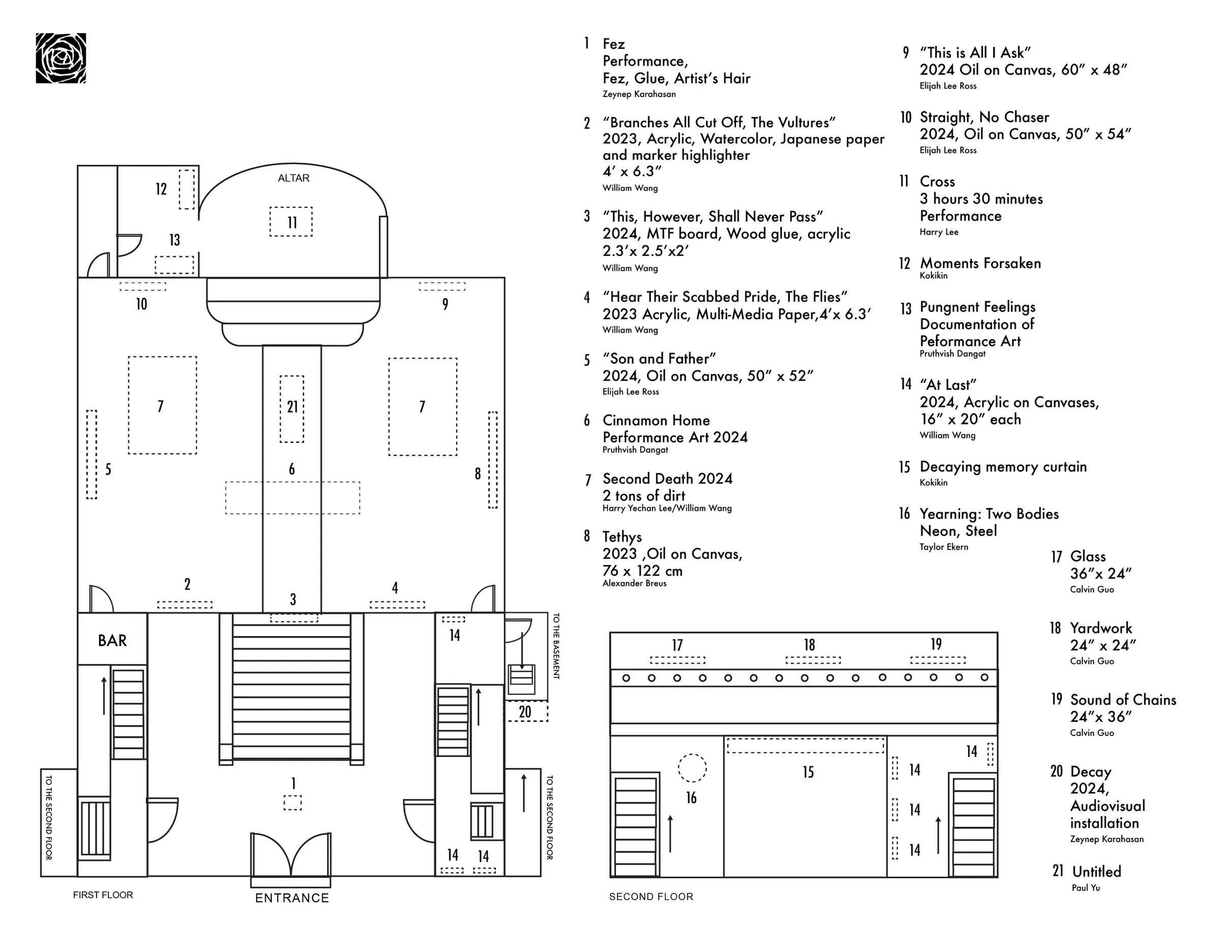 Metempsychosis, floor plan and list of works