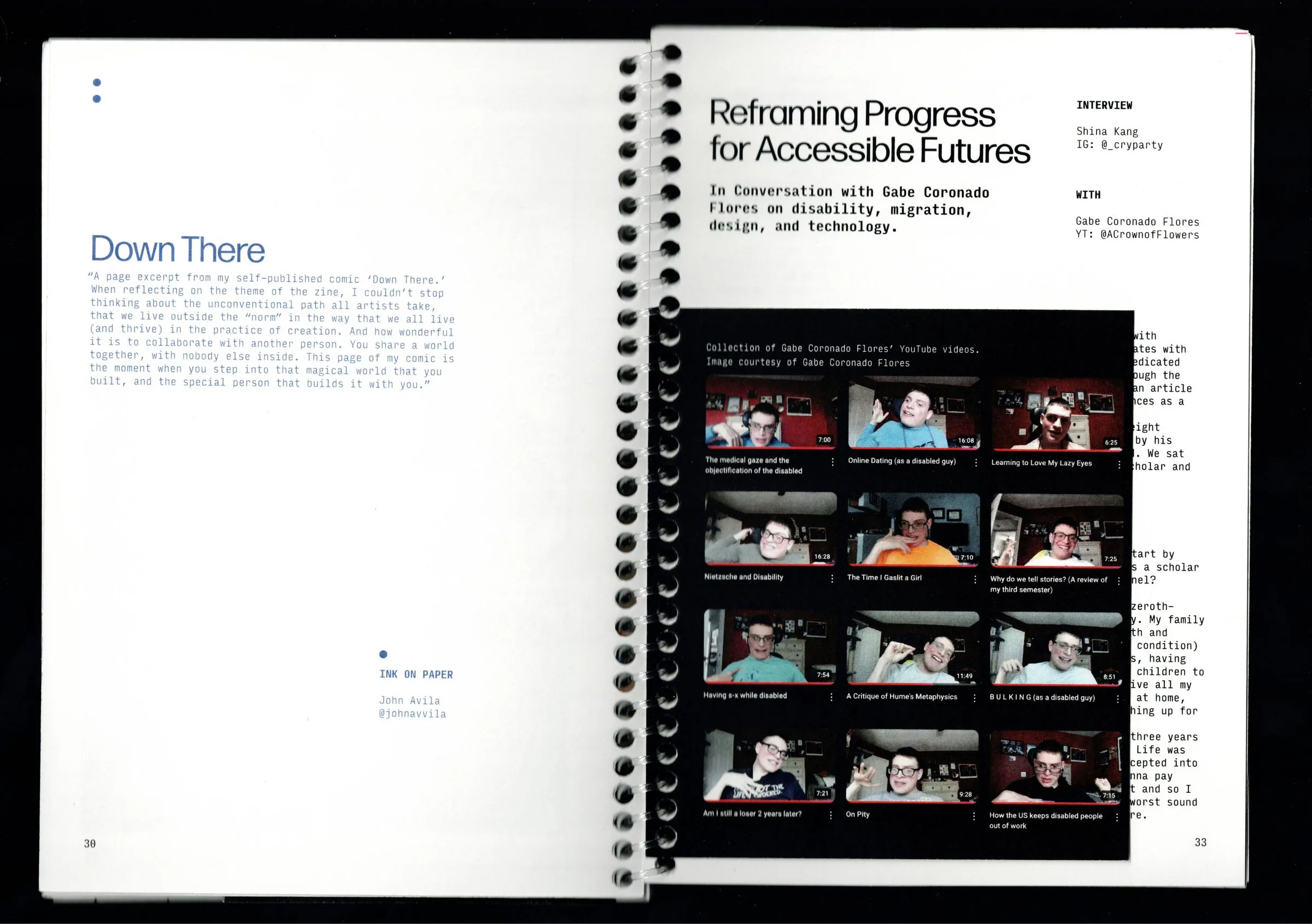 Reframing Progress for Accessible Futures, opening spread with folded insert